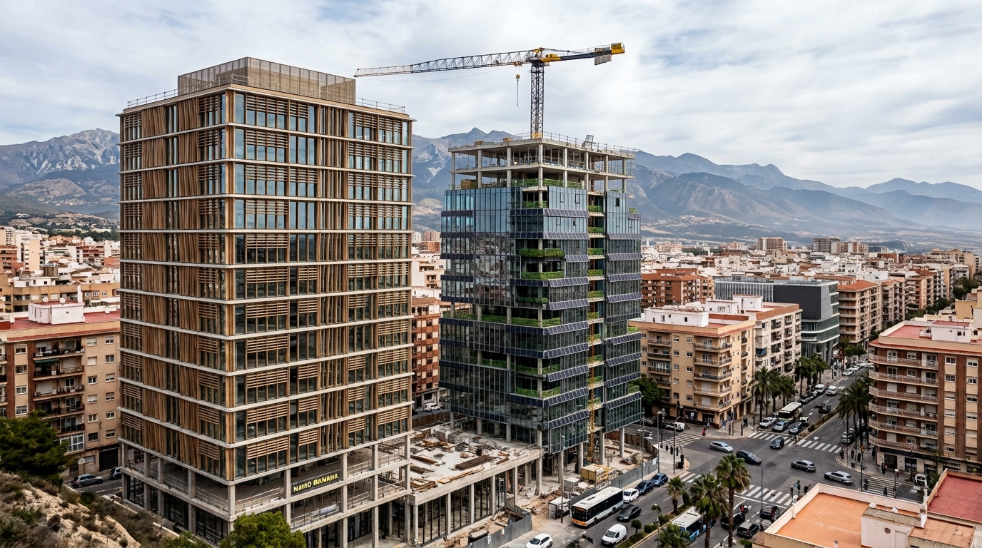 Edificios en distintas fases de construcción en España, reflejo del aumento de visados de obra nueva
